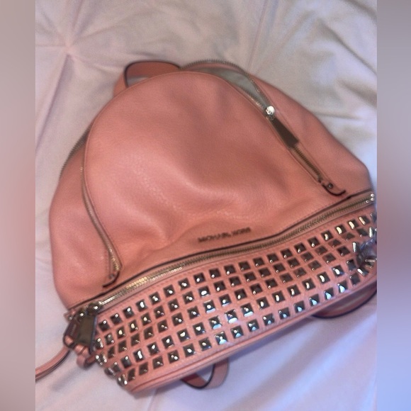 Michael Kors Coral Rhea Medium Studded Pebble Leather Backpack - Picture 2 of 12